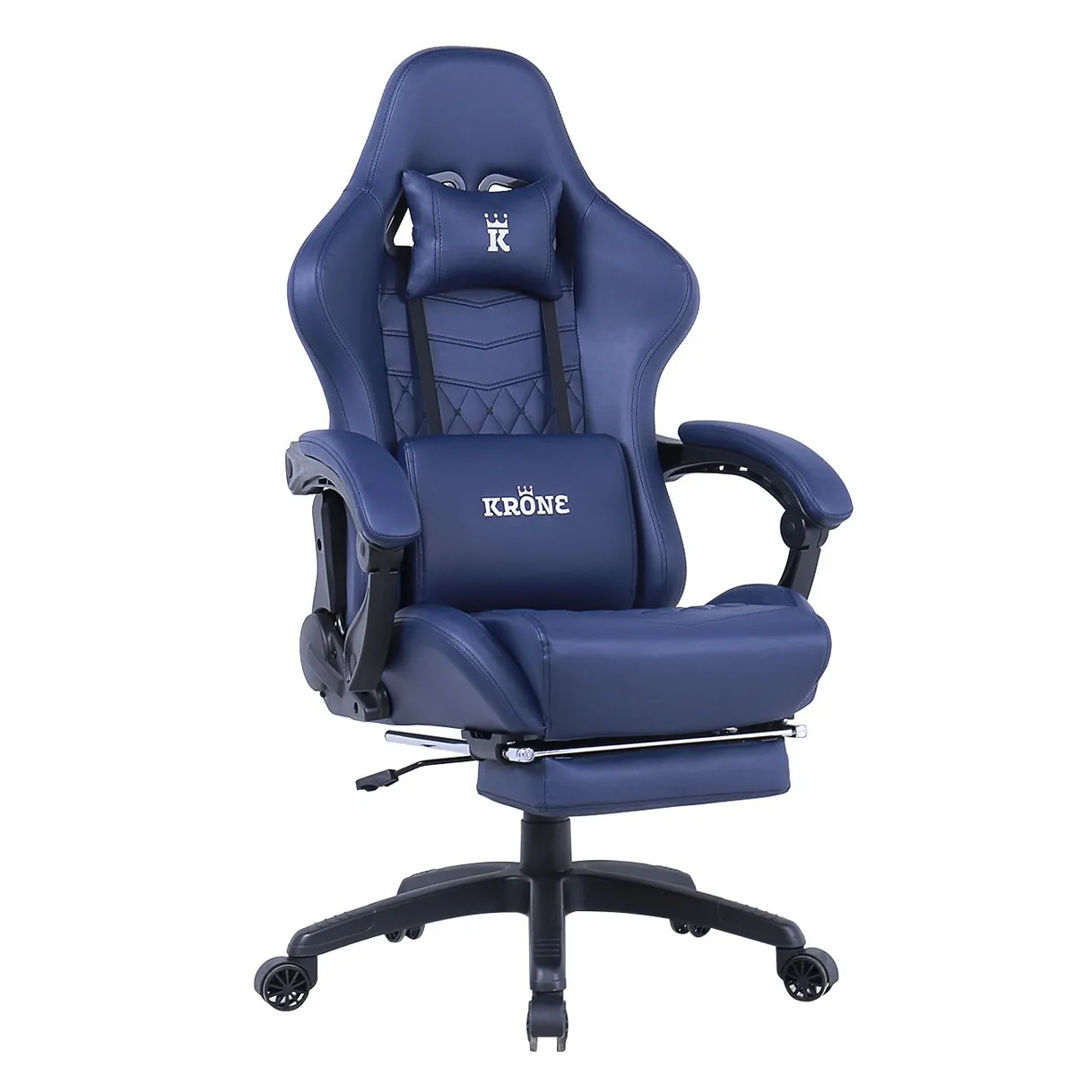 KRONE GAMING - Silla Gamer Escritorio Oficina Krone XL Masajeador y Apoyapiés - Azul