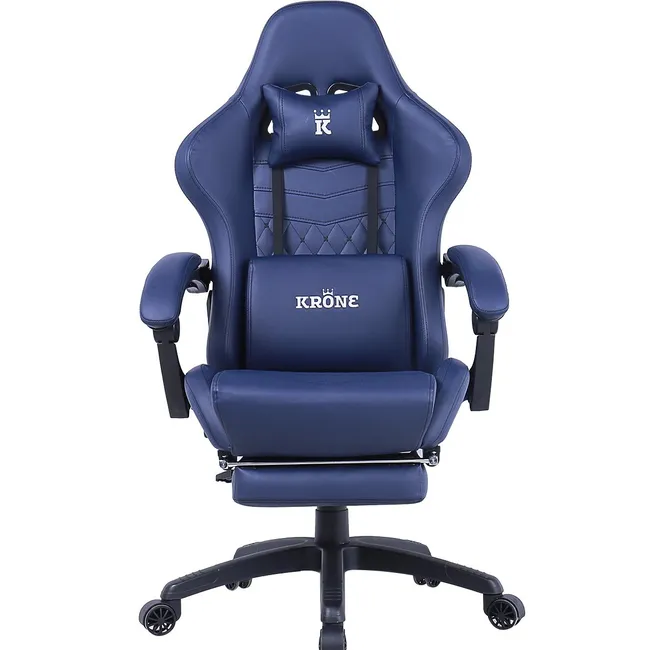 KRONE GAMING - Silla Gamer Escritorio Oficina Krone XL Masajeador y Apoyapiés - Azul