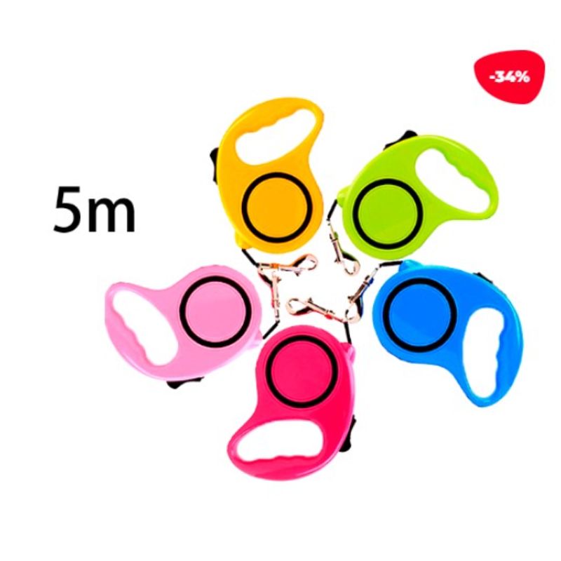 GENERICO - CORREA PARA MASCOTA EXTENSIBLE MOSQUETON COLOR LISO 5M