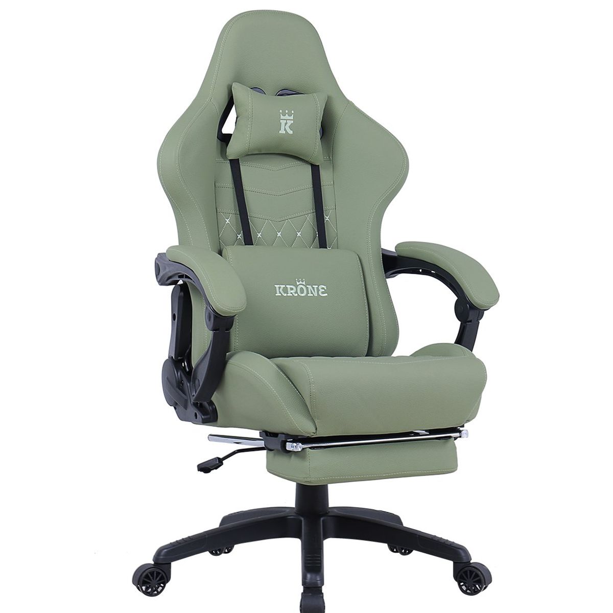KRONE GAMING - Silla Gamer Escritorio Oficina Krone XL Masajeador y Apoyapiés - Verde