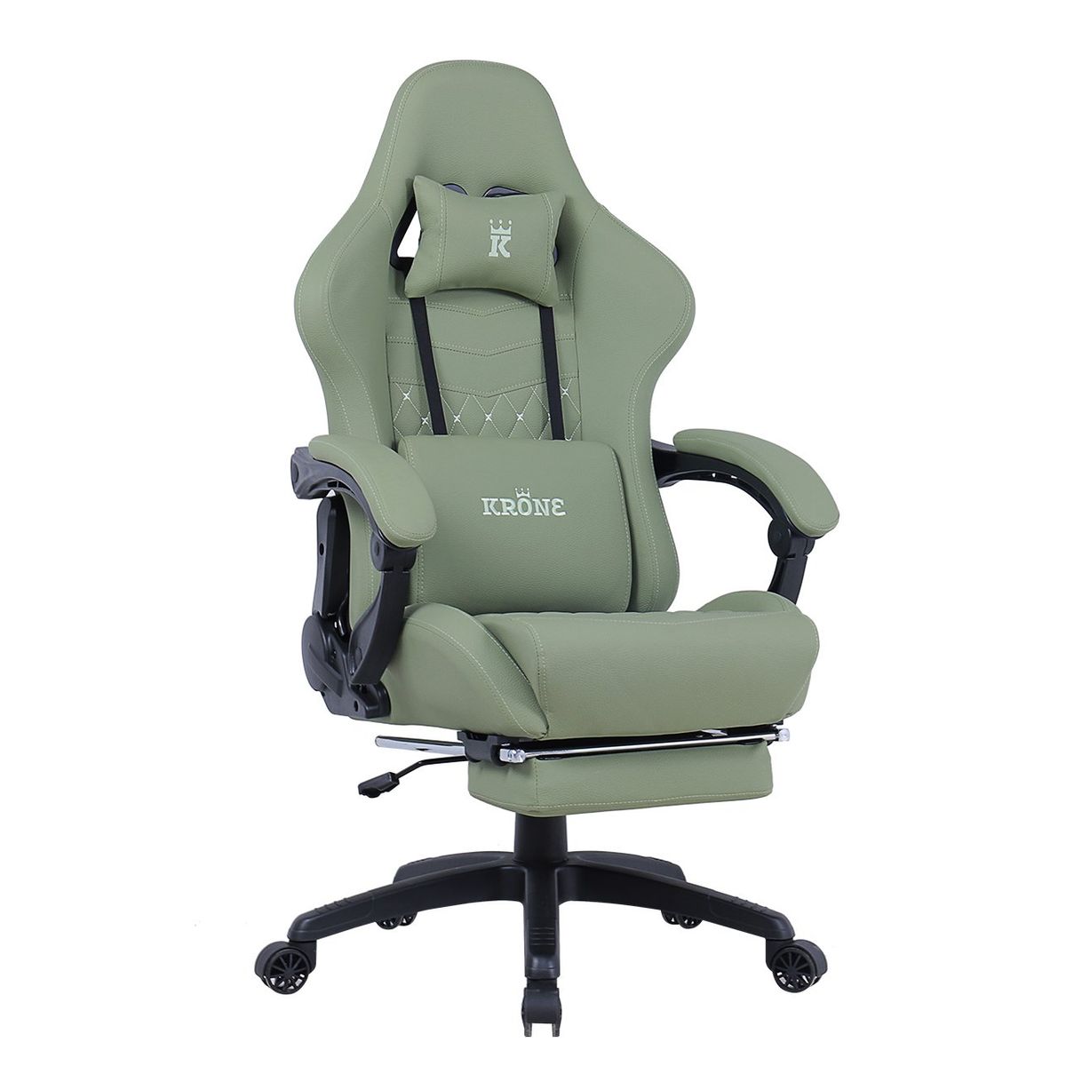 KRONE GAMING - Silla Gamer Escritorio Oficina Krone XL Masajeador y Apoyapiés - Verde