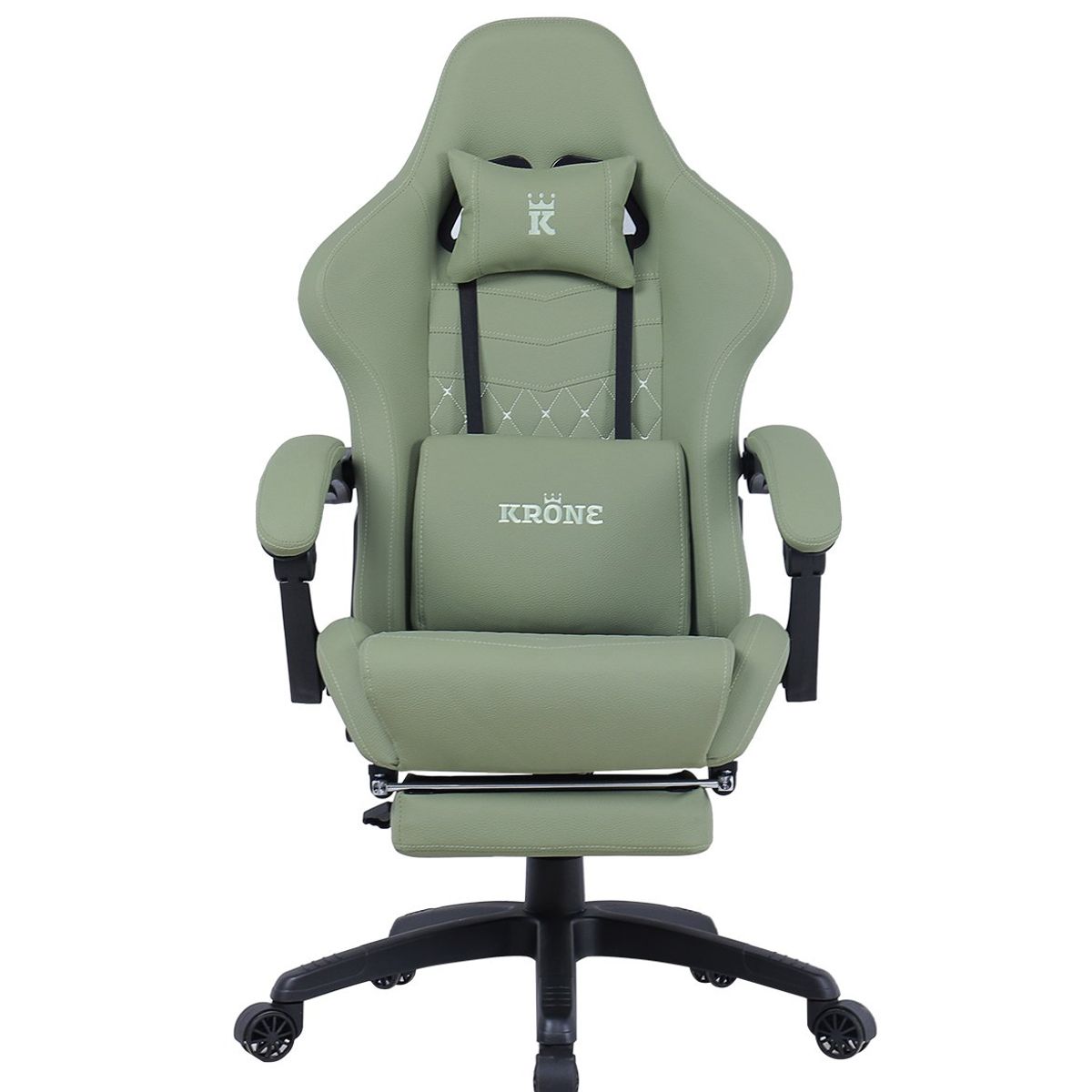 KRONE GAMING - Silla Gamer Escritorio Oficina Krone XL Masajeador y Apoyapiés - Verde