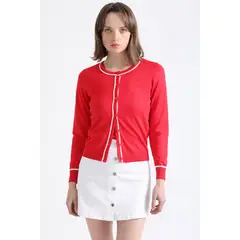 LIOLA - Cardigan Tejido Punto Bicolor, Rojo