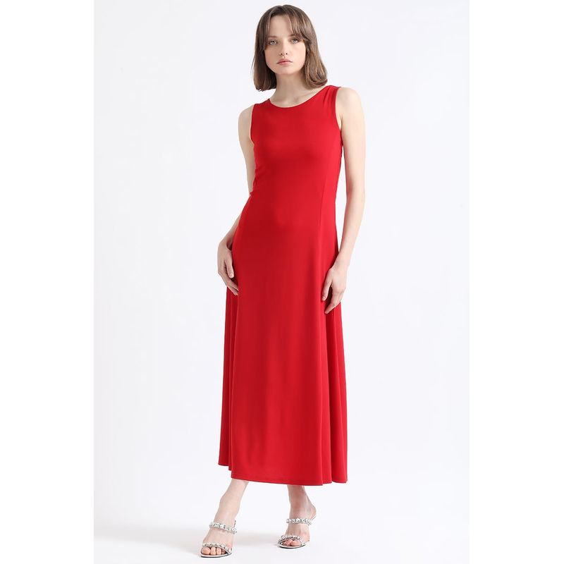 LIOLA - Vestido Largo Basico Punto, Rojo Liola