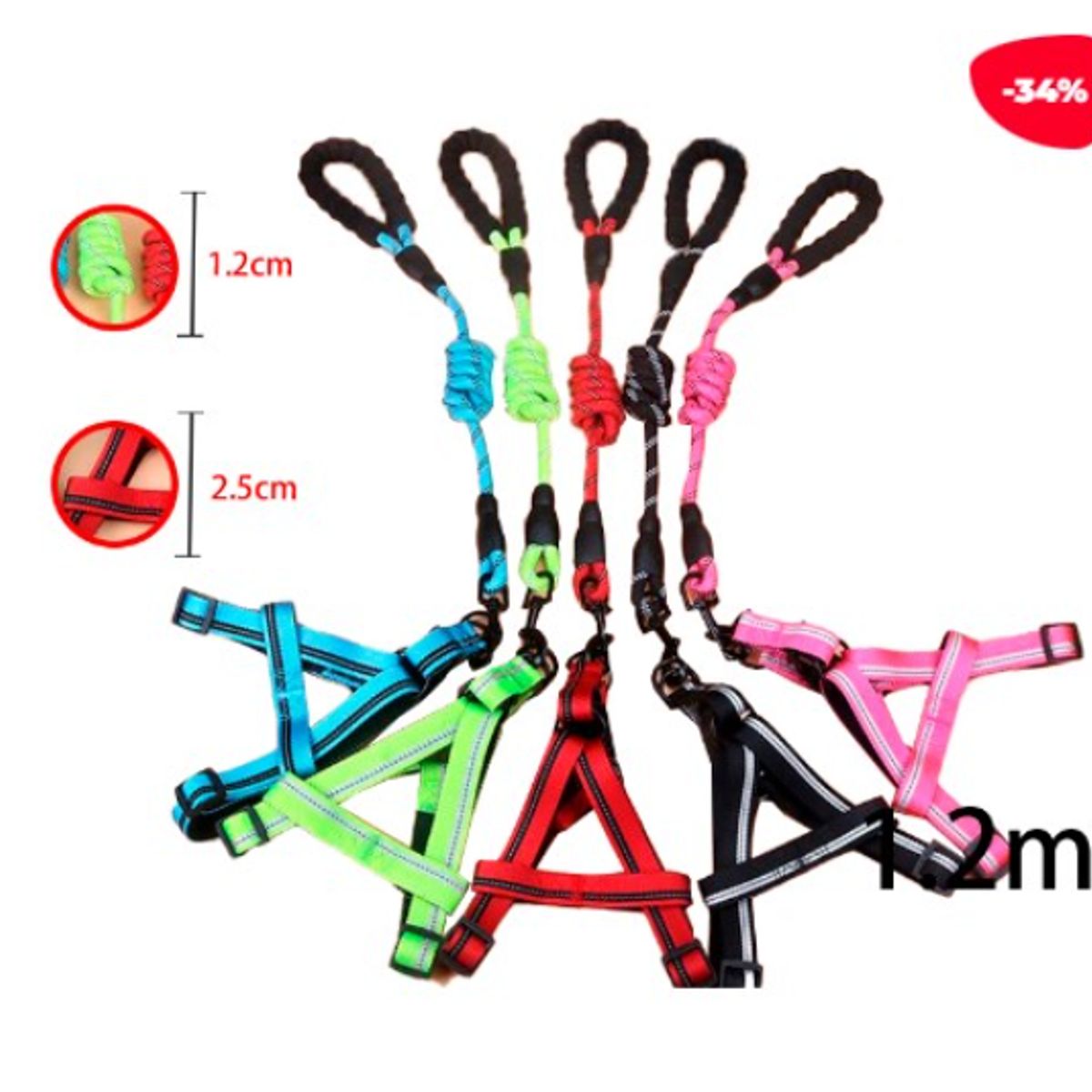 GENERICO - CORREA PARA MASCOTA  CON REFLECTOR  1.2M / 1.2CM 2.5CM-