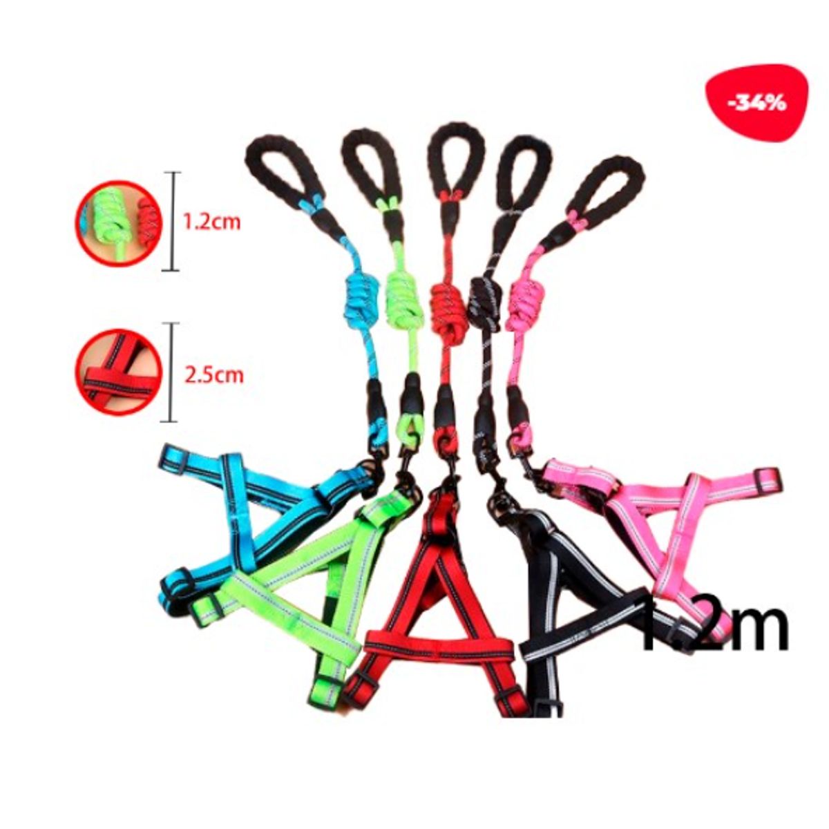 GENERICO - CORREA PARA MASCOTA  CON REFLECTOR  1.2M / 1.2CM 2.5CM-