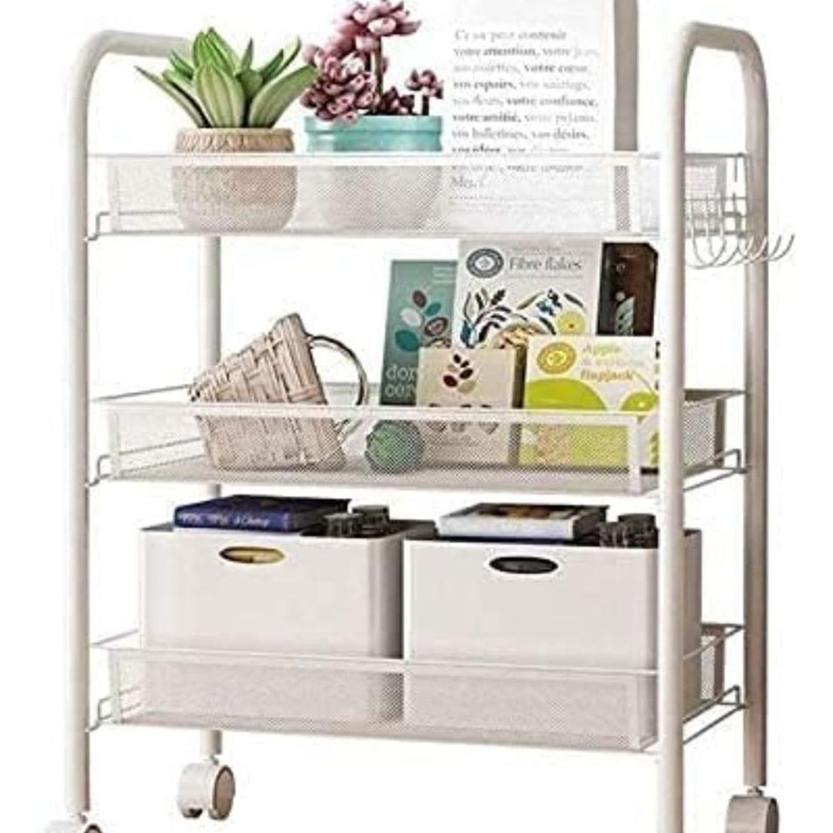 IMPORTCLICK - Organizador Repisa 3 Niveles Ruedas Metal Blanco 63x27x45 CM IMPORTCLICK