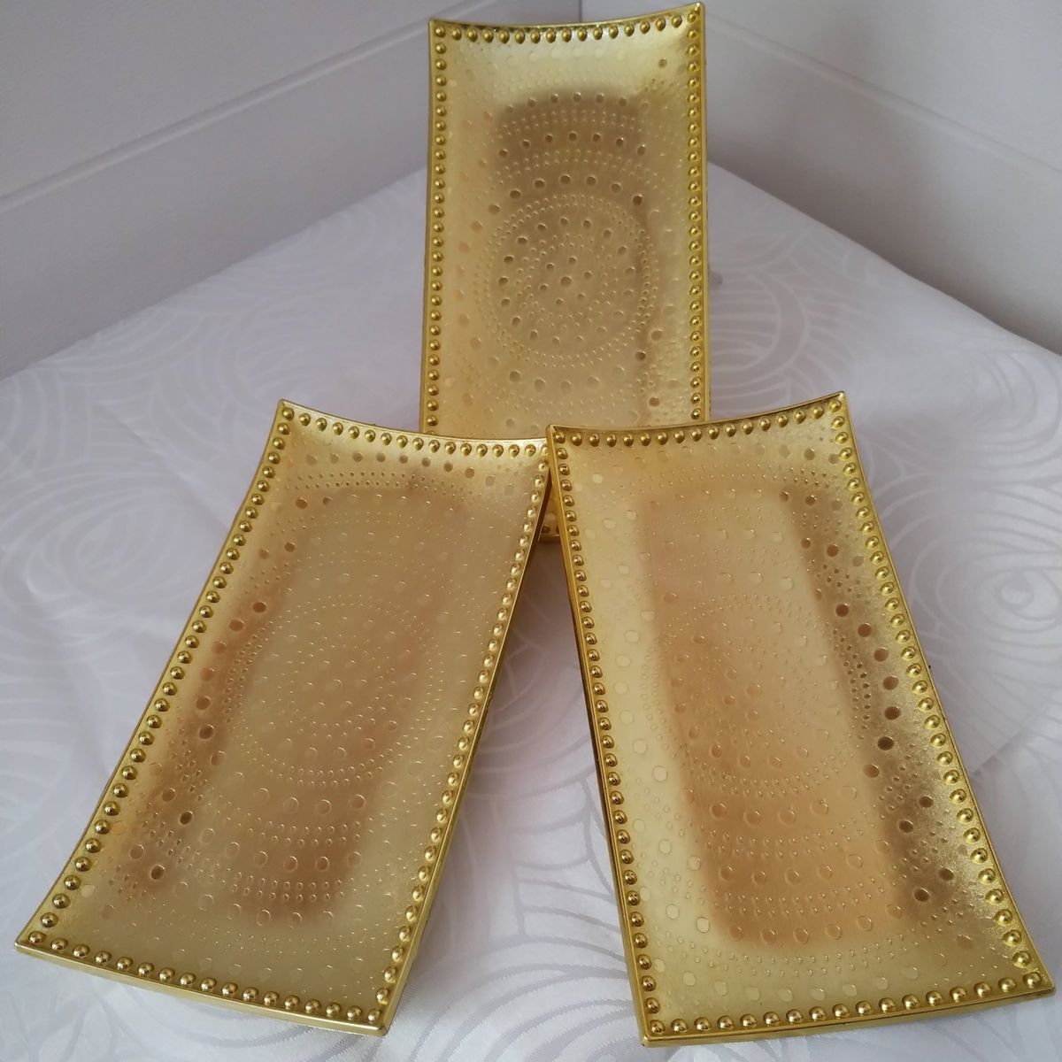 GENERICO - Pack 3 Bandejitas C/diseño De Melamina - Dorado