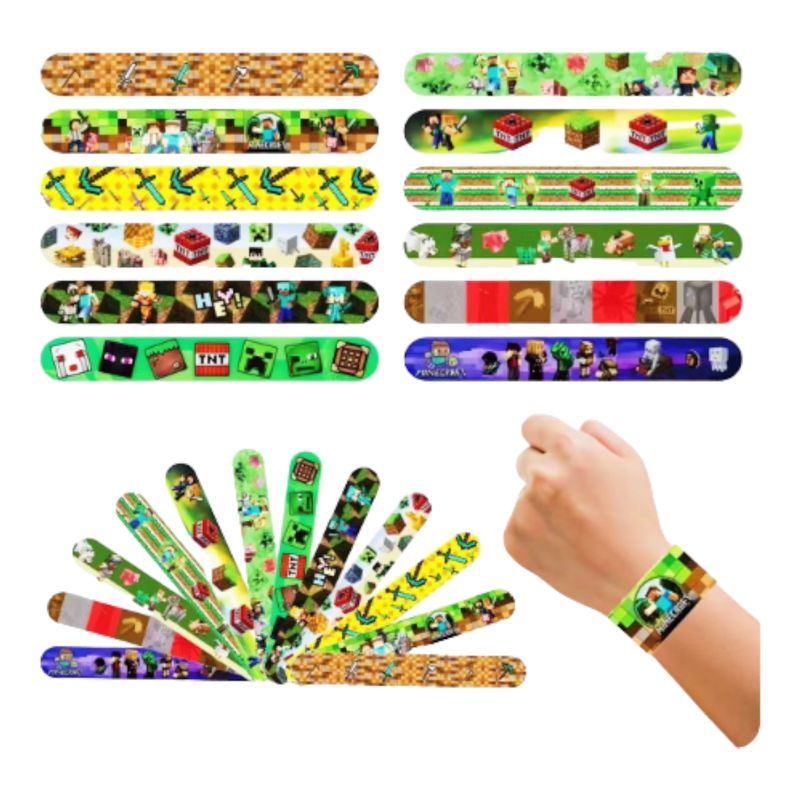 GENERICO - Pack pulseras slap sorpresas de cumpleaños minecraf