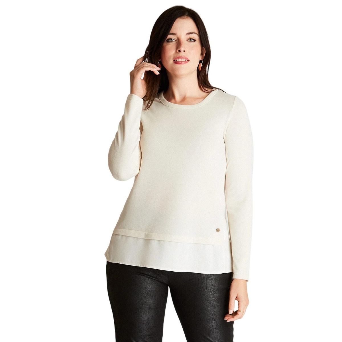 CURVI - Polera Camant Crudo Manga Larga Cuello Redondo