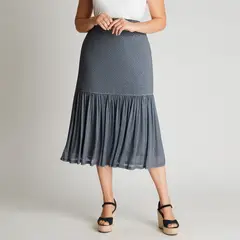 CURVI - Falda Azul Larga Estampado Acampanada