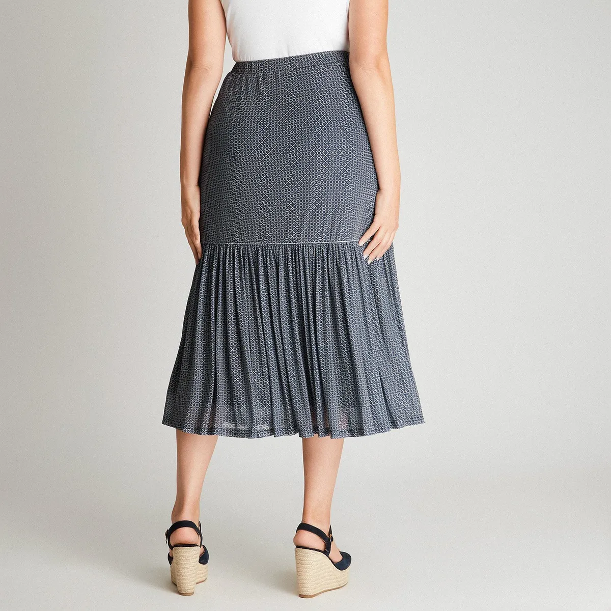 CURVI - Falda Azul Larga Estampado Acampanada CURVI