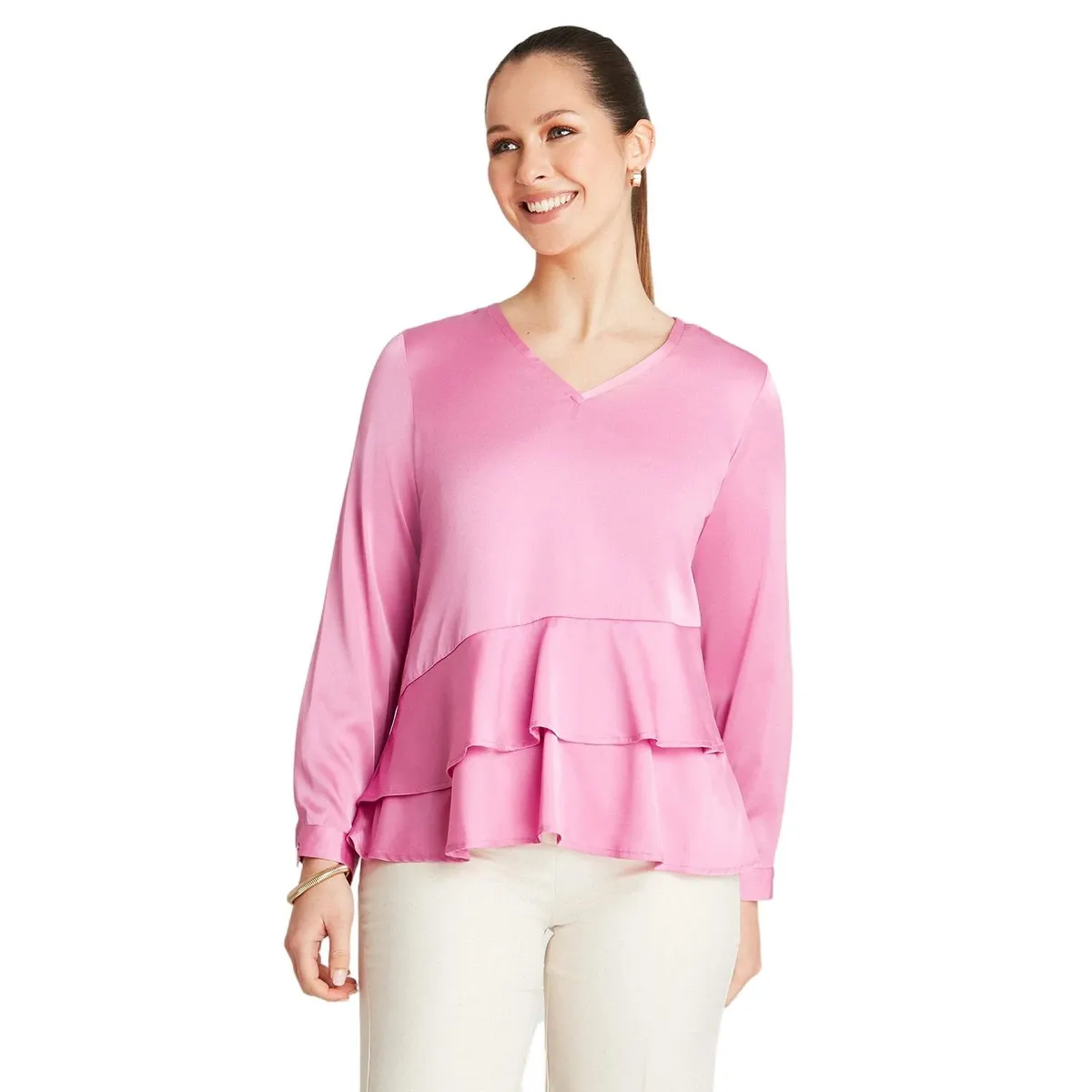 LORENZO DI PONTTI - Blusa Rosado Manga Larga Cuello V LORENZO DI PONTTI