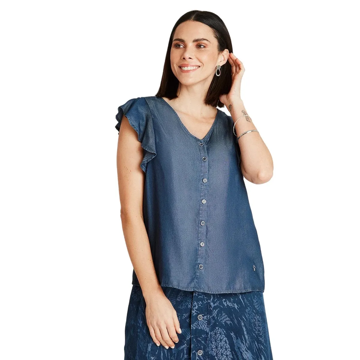 LORENZO DI PONTTI - Blusa Azul Oscuro Manga Corta Cuello V LORENZO DI PONTTI