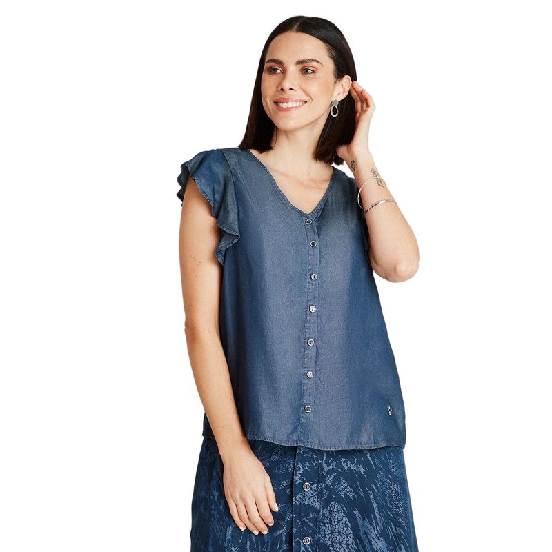 LORENZO DI PONTTI - Blusa Azul Oscuro Manga Corta Cuello V LORENZO DI PONTTI