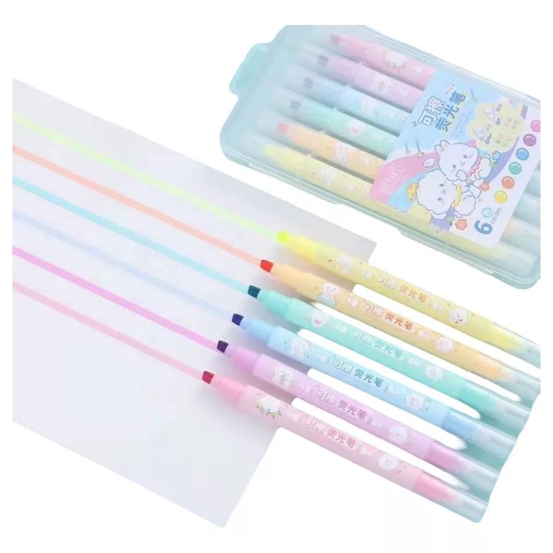 GENERICO - Destacadores Lápices Borrables Kawaii, Set De 6 Colores