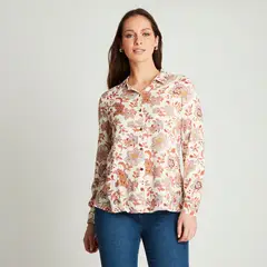 CURVI - Blusa Lila Manga Larga Estampada