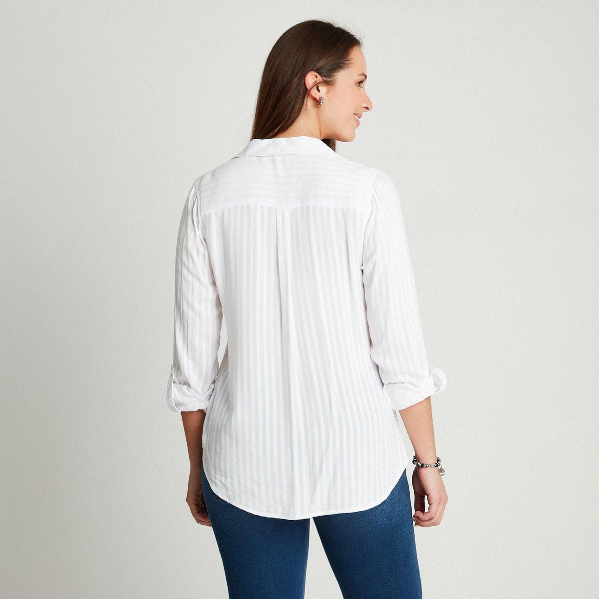 CURVI - Blusa Blanca Cuello Camisero