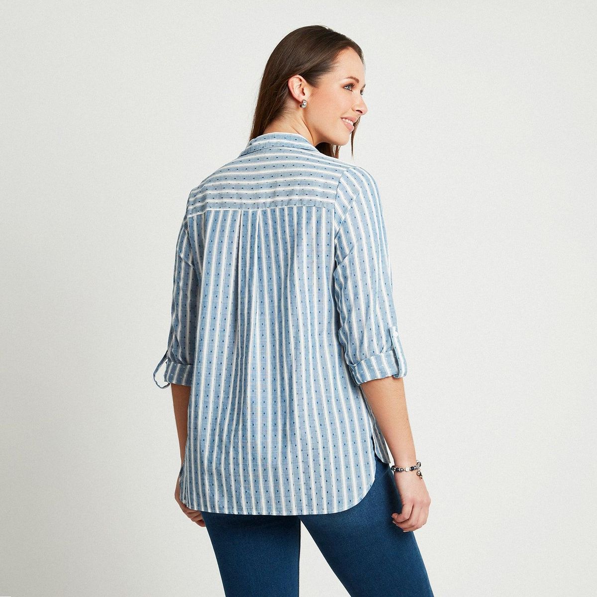 CURVI - Blusa Camisera Rayada Tela Fantasía