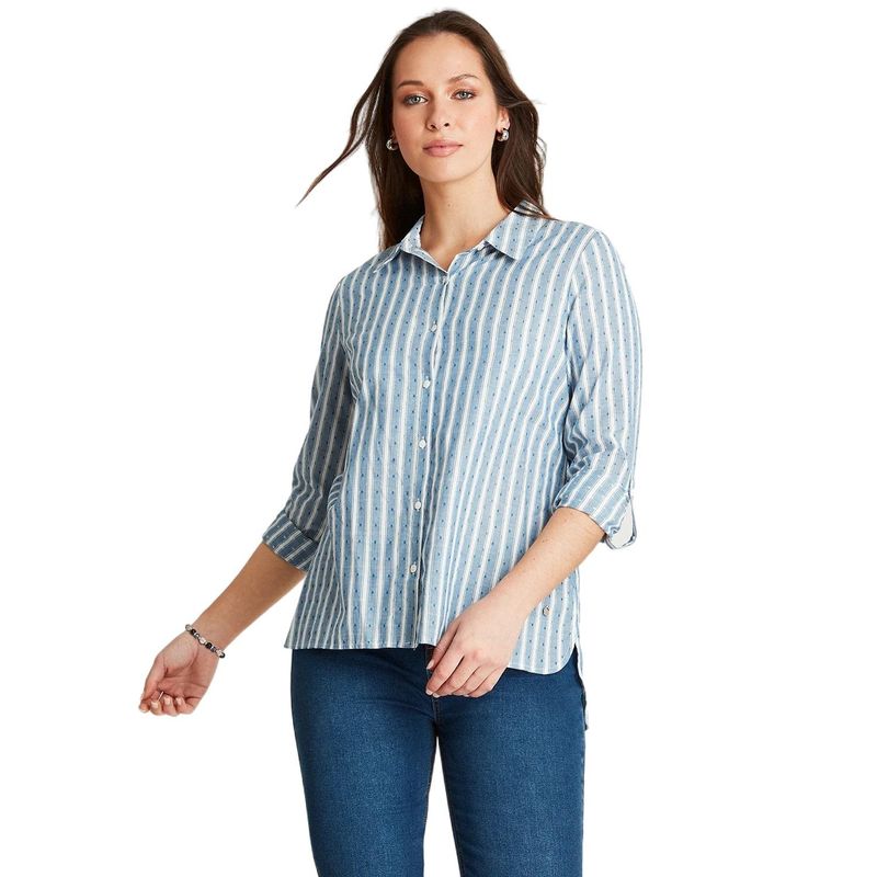 CURVI - Blusa Camisera Rayada Tela Fantasía