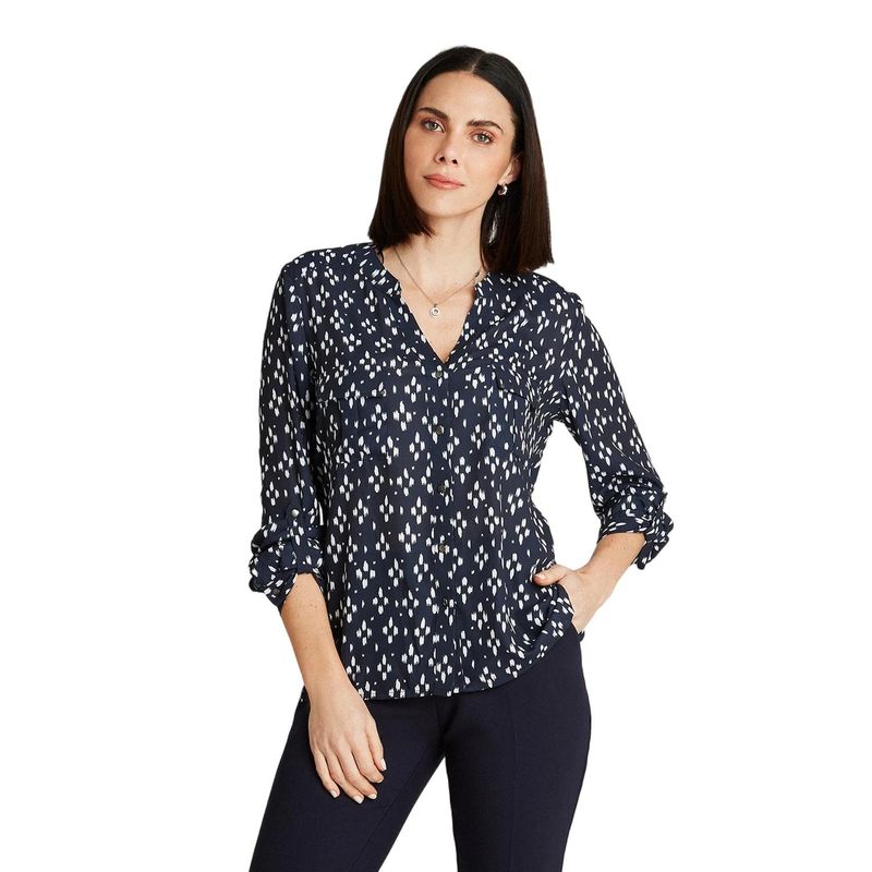 LORENZO DI PONTTI - Blusa Blanco Manga Larga Estampado Cuello Mao