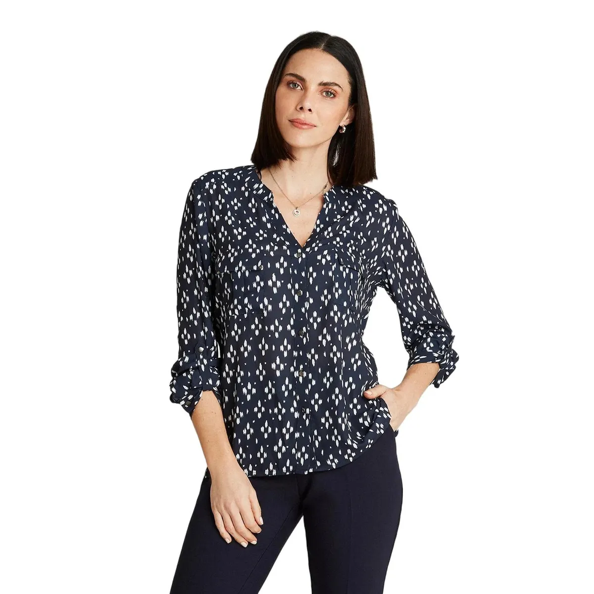 LORENZO DI PONTTI - Blusa Blanco Manga Larga Estampado Cuello Mao