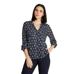 LORENZO DI PONTTI - Blusa Blanco Manga Larga Estampado Cuello Mao