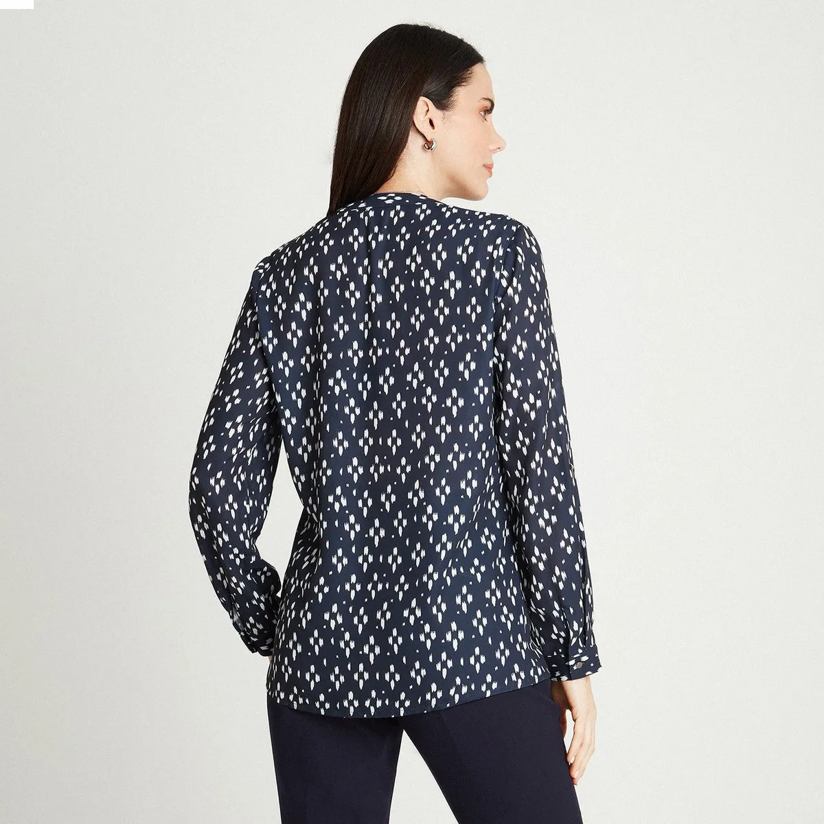 LORENZO DI PONTTI - Blusa Blanco Manga Larga Estampado Cuello Mao