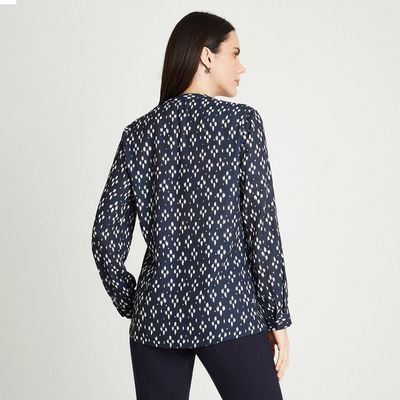 Imagen 2 del producto Blusa Blanco Manga Larga Estampado Cuello Mao