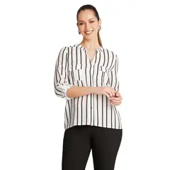 LORENZO DI PONTTI - Blusa Rosa Manga Larga Estampado Cuello Mao