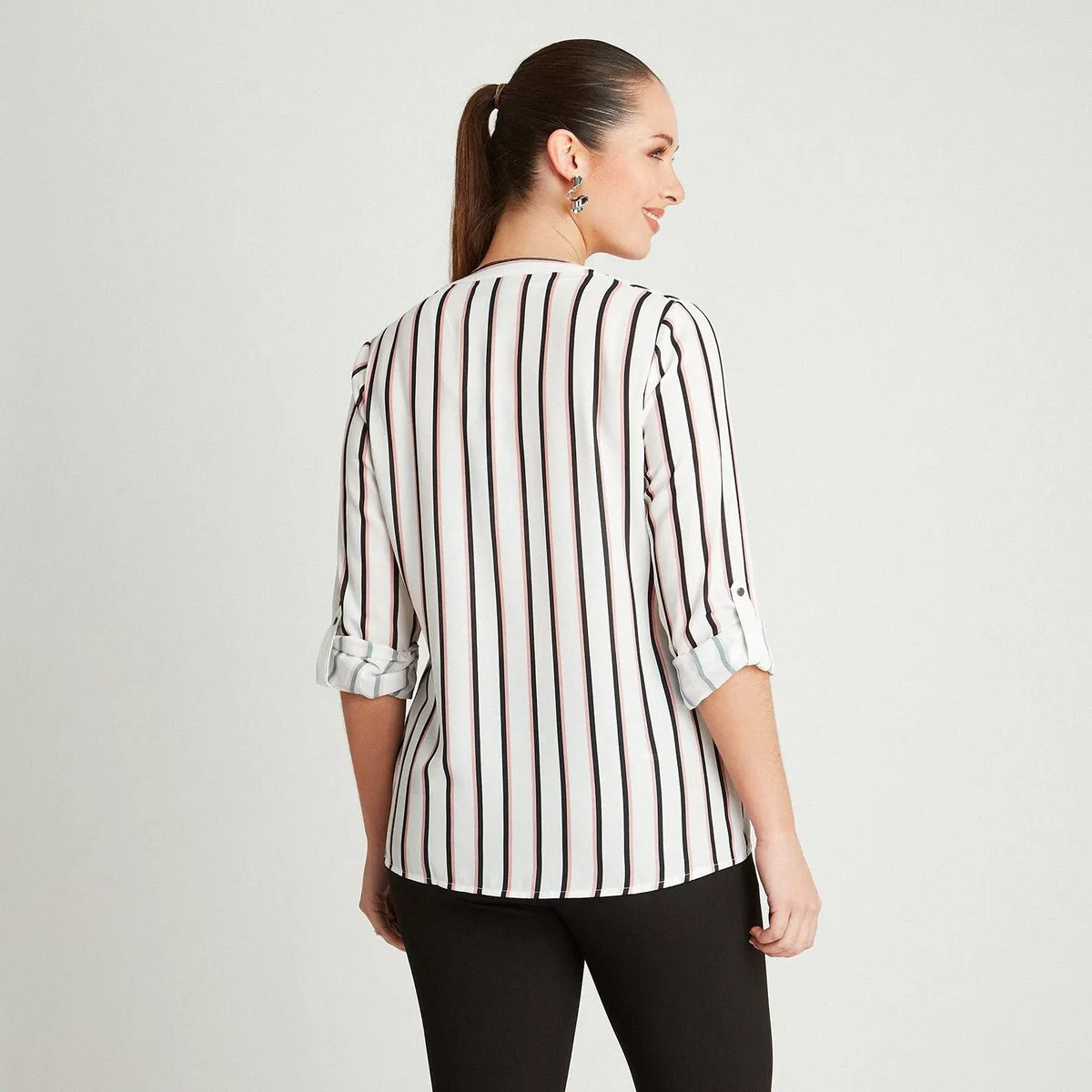 LORENZO DI PONTTI - Blusa Rosa Manga Larga Estampado Cuello Mao