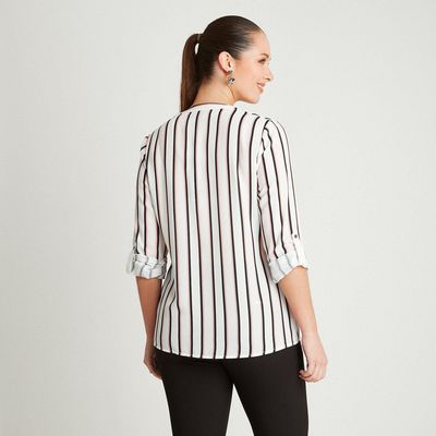 Imagen 2 del producto Blusa Rosa Manga Larga Estampado Cuello Mao