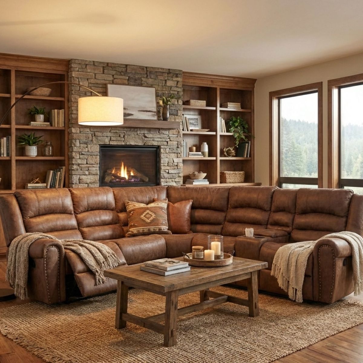 DANIELS - Sofa Seccional Reclinable Porta Vaso Café Cuero Viejo Castle