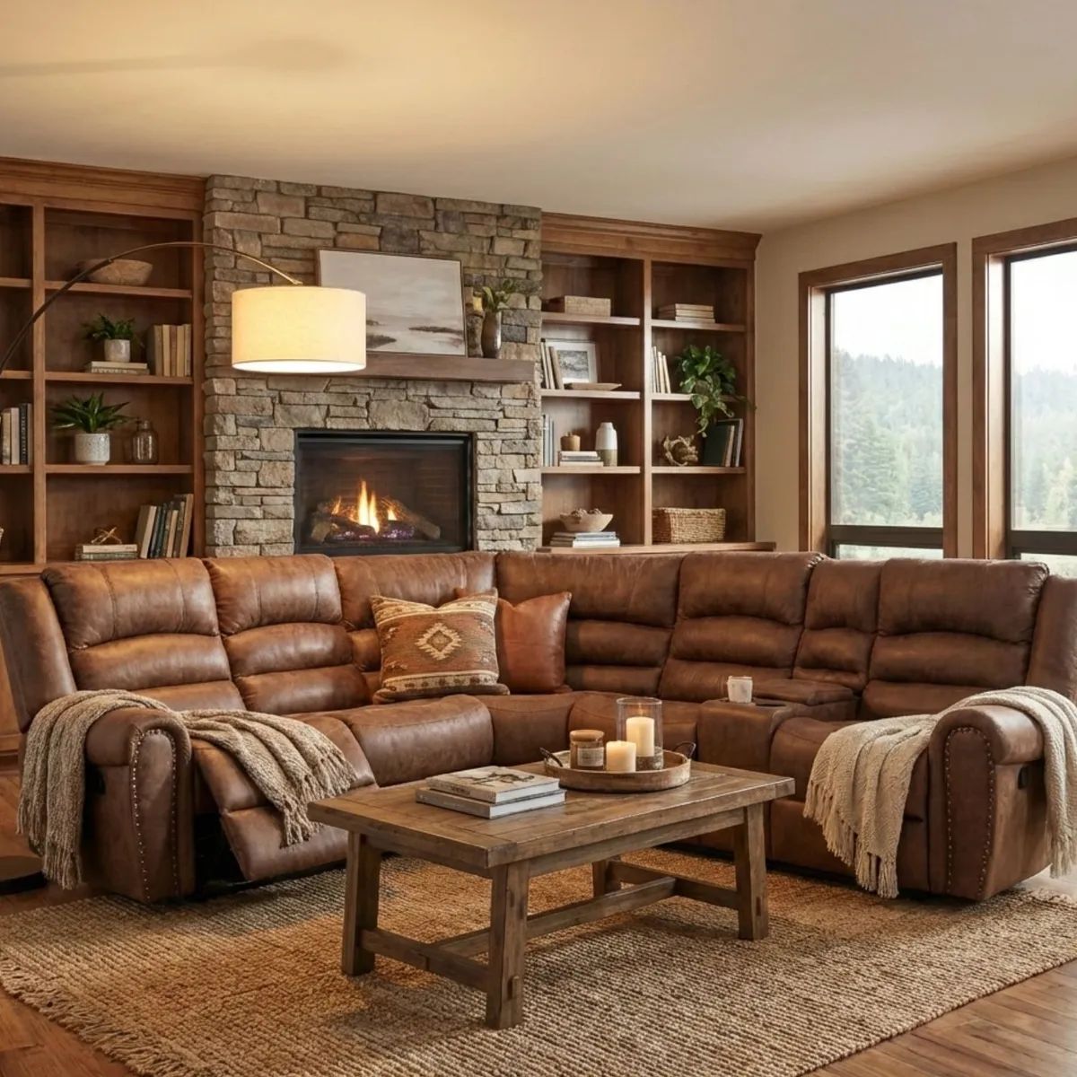 DANIELS - Sofa Seccional Reclinable Porta Vaso Café Cuero Viejo Castle