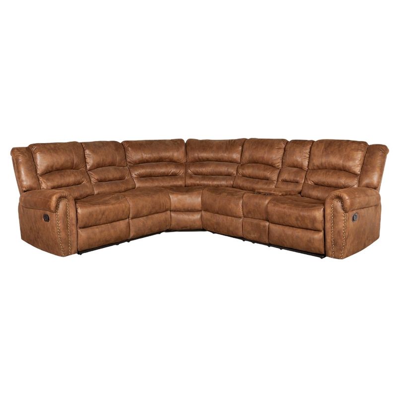 DANIELS - Sofa Seccional Reclinable Porta Vaso Café Cuero Viejo Castle