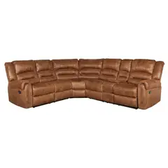 DANIELS - Sofa Seccional Reclinable Porta Vaso Café Cuero Viejo Castle