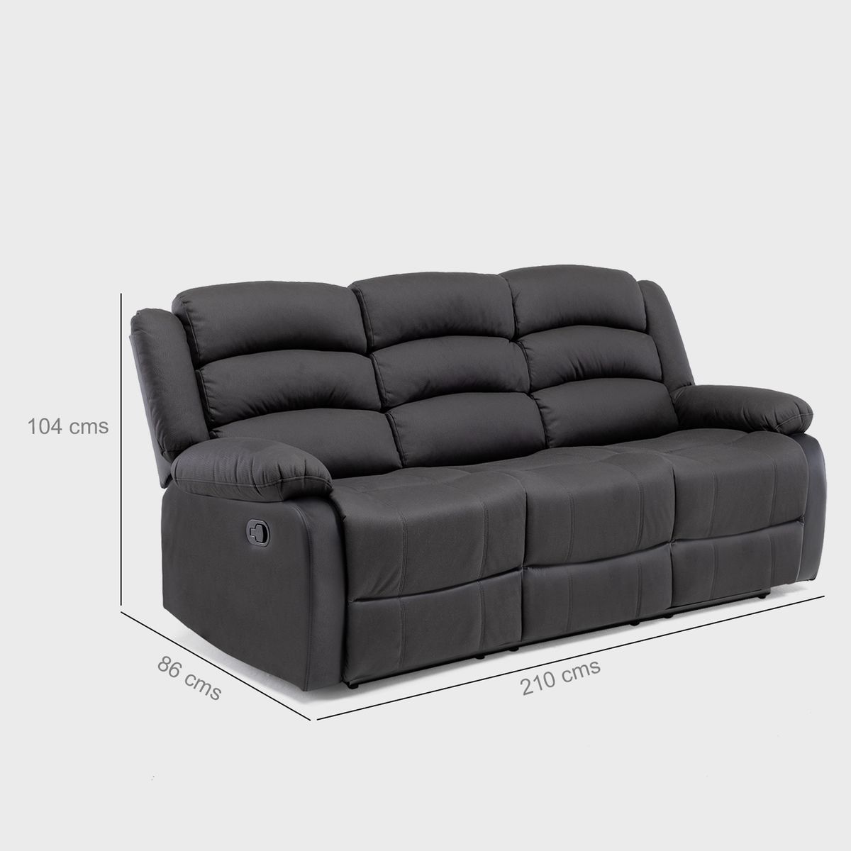 DANIELS - Sofa 3 Cuerpos Reclinable Portavasos Negro Moderno Roma