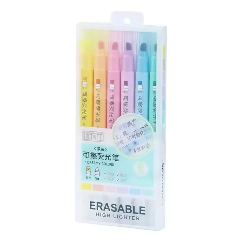GENERICO - Lápices Destacadores Borrables Pastel, Kawaii Set 6 Colores