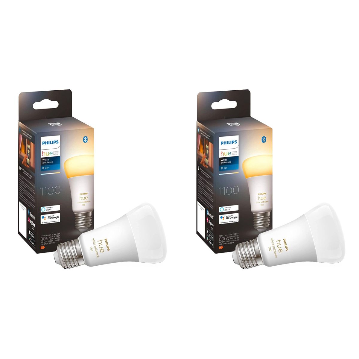 PHILIPS HUE - Set 2 Philips Hue 1100Lm White Ambience Calido&Frio Zigbee BT E27 8W