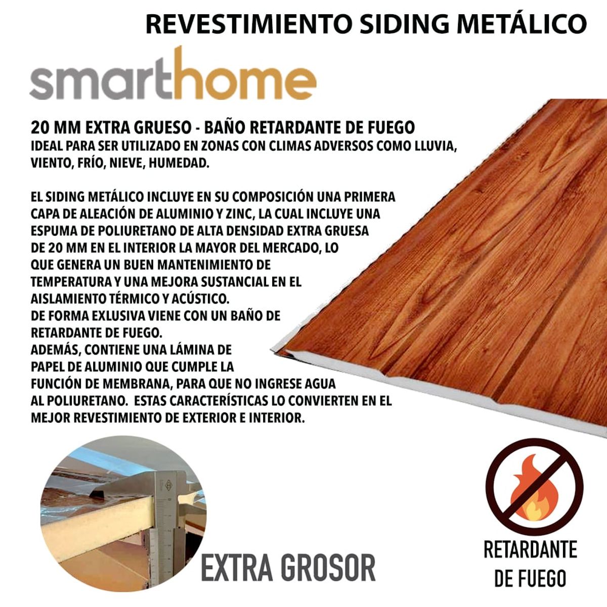 GENERICO - Kit 10 Planchas Siding Metal Extra Grosor 20 mm Color Alpino