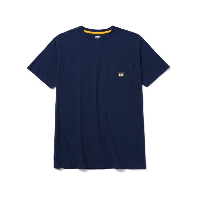CAT - Polera Manga Corta Hombre Label Pocket S/S Tee Azul CAT