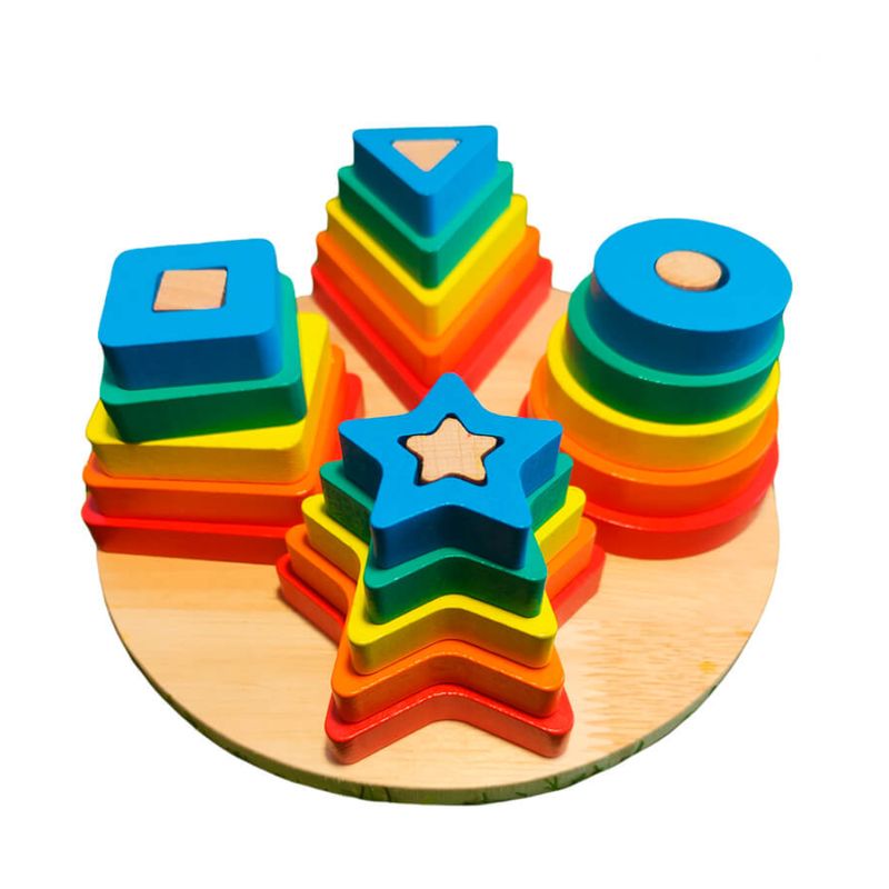 GENERICO - Torre De Formas Encaje Estrella Circulo Triangulo Cuadrado Madera