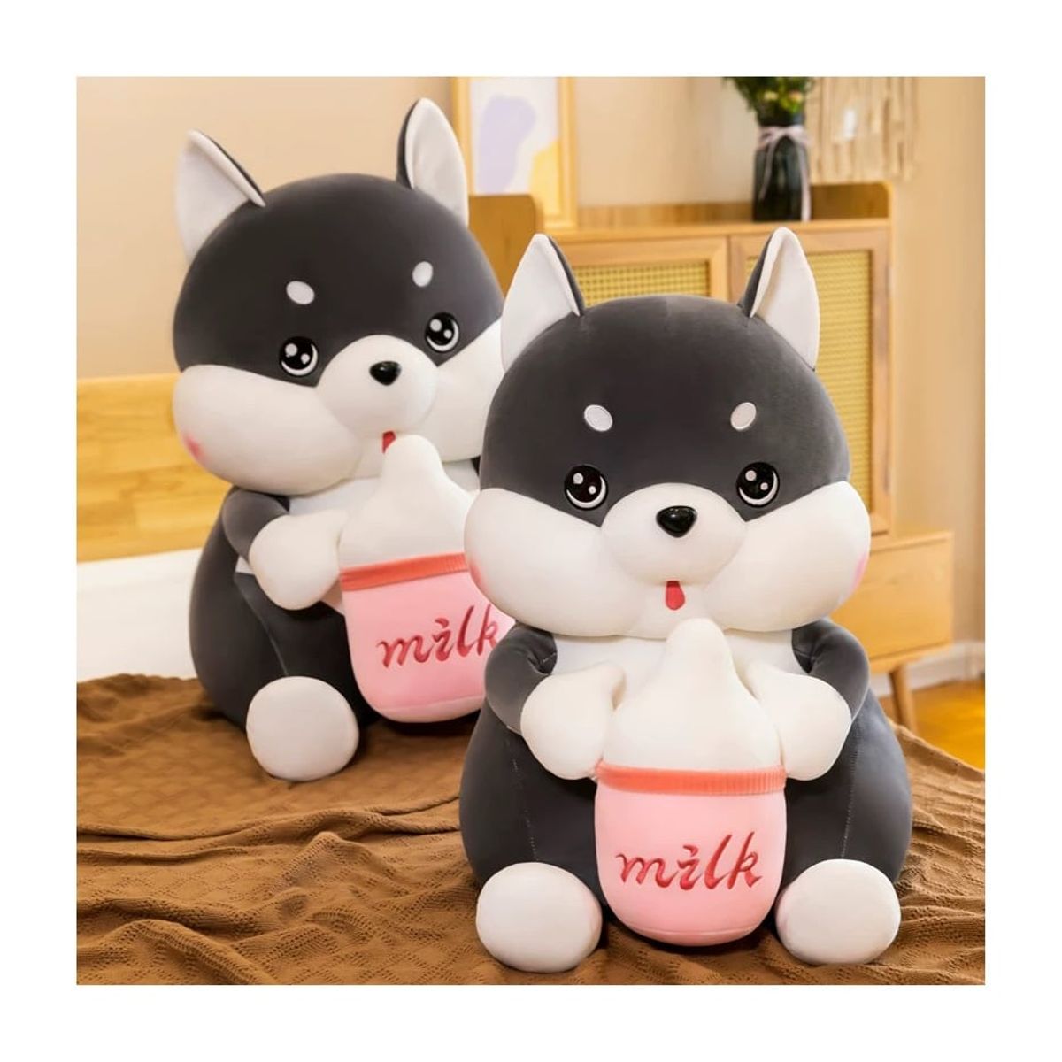 GENERICO - Peluche Perro Huskys biberón Kawaii 35cm