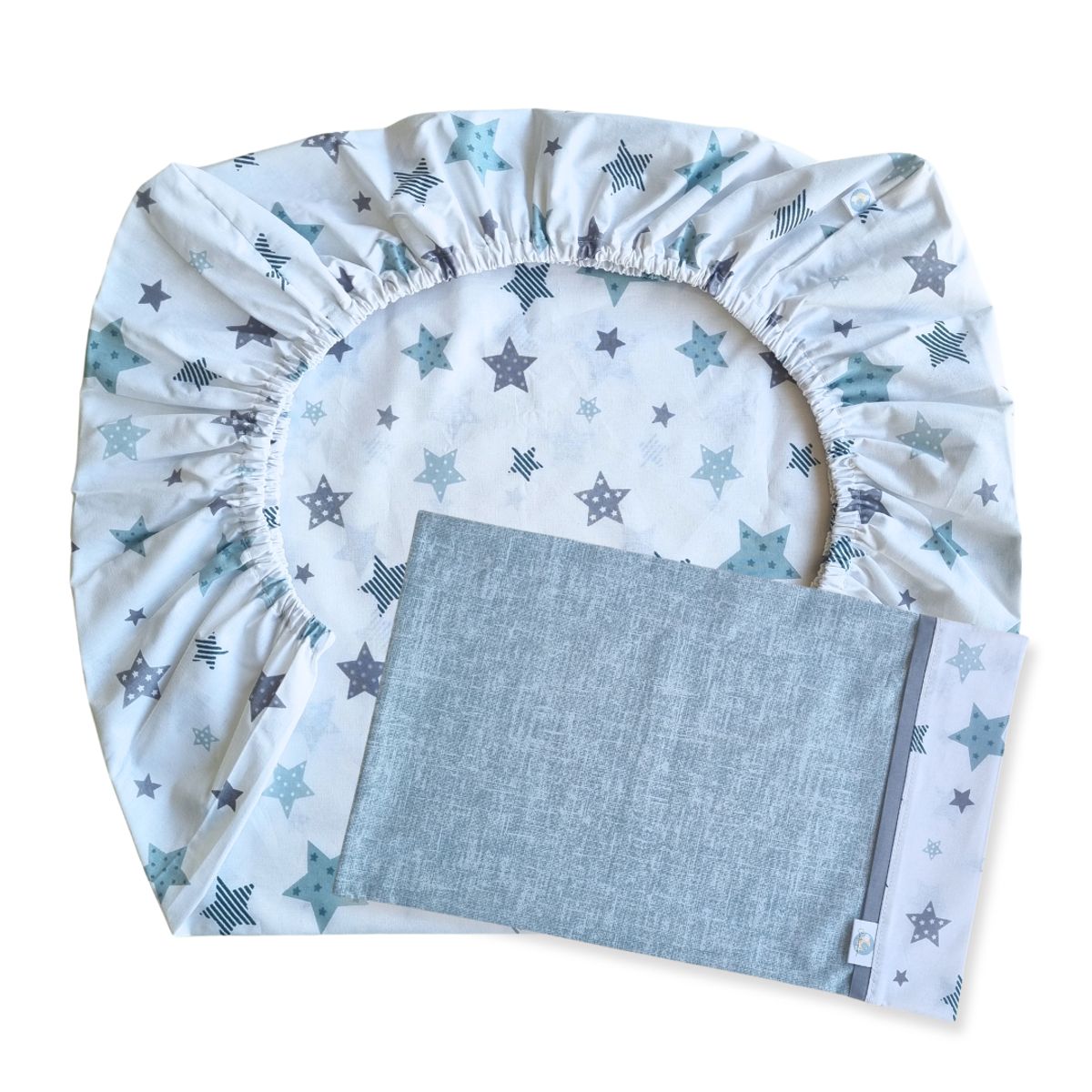 GENERICO - Sábana Bajera para Colecho y Funda de Almohada Diseño Estrellas Verde