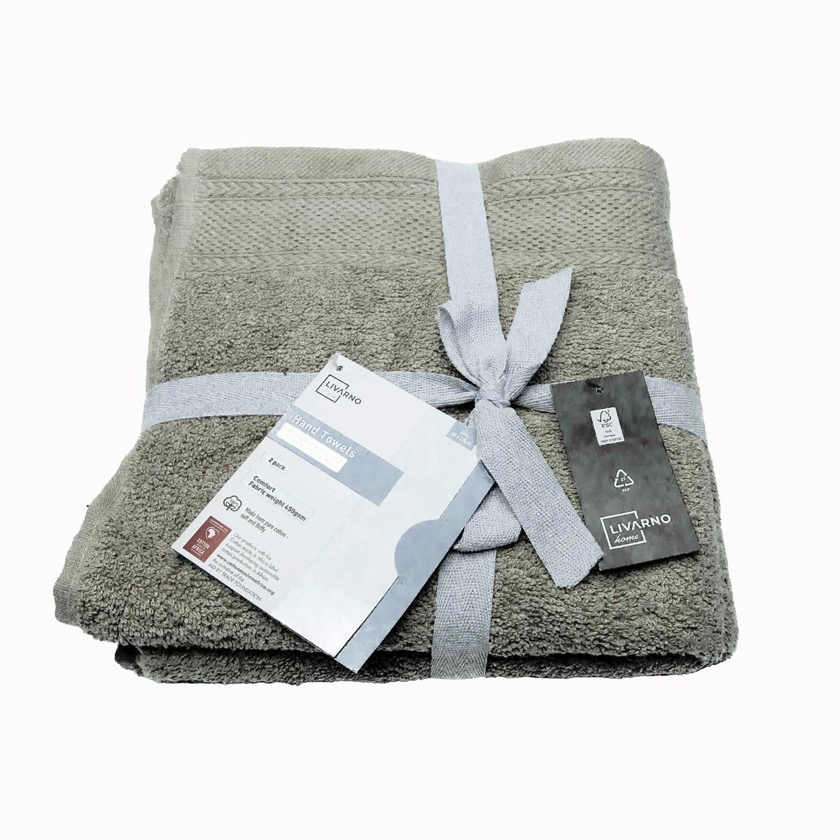 GENERICO - Set de 2 toallas de mano puro algodón color verde musgo