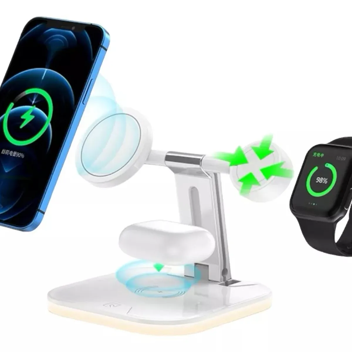 KUANGYE - Cargador Inalámbrico Para iPhone Magsafe 3en1 25w Lampara Blanco