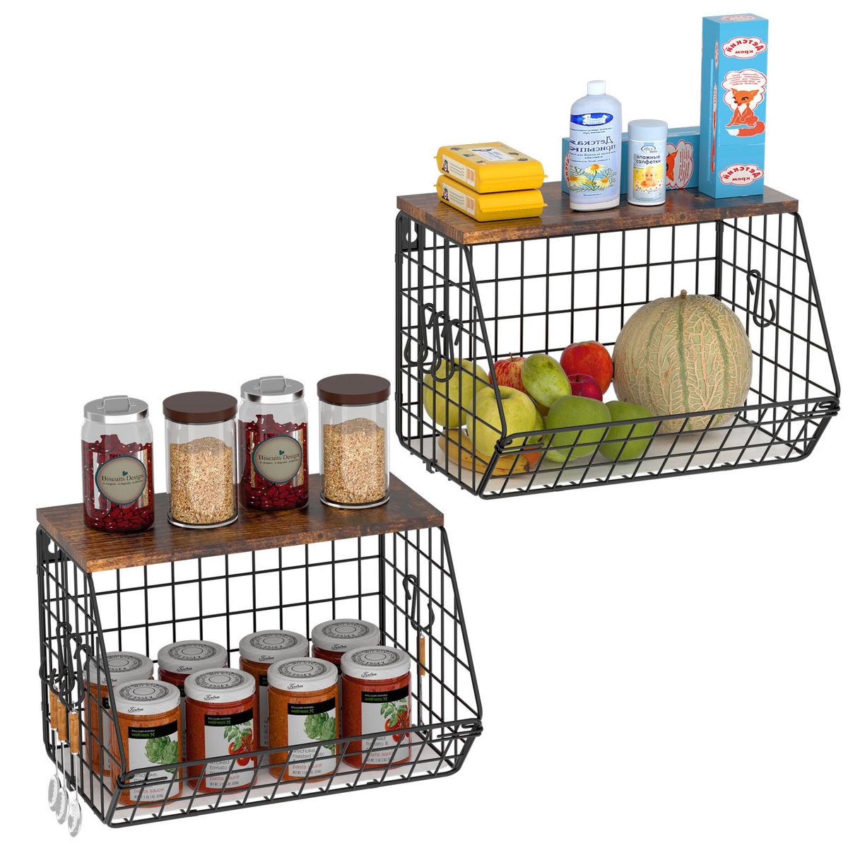 HALMAN - Estanteria Baño Cocina Negra con Tapa de Madera…