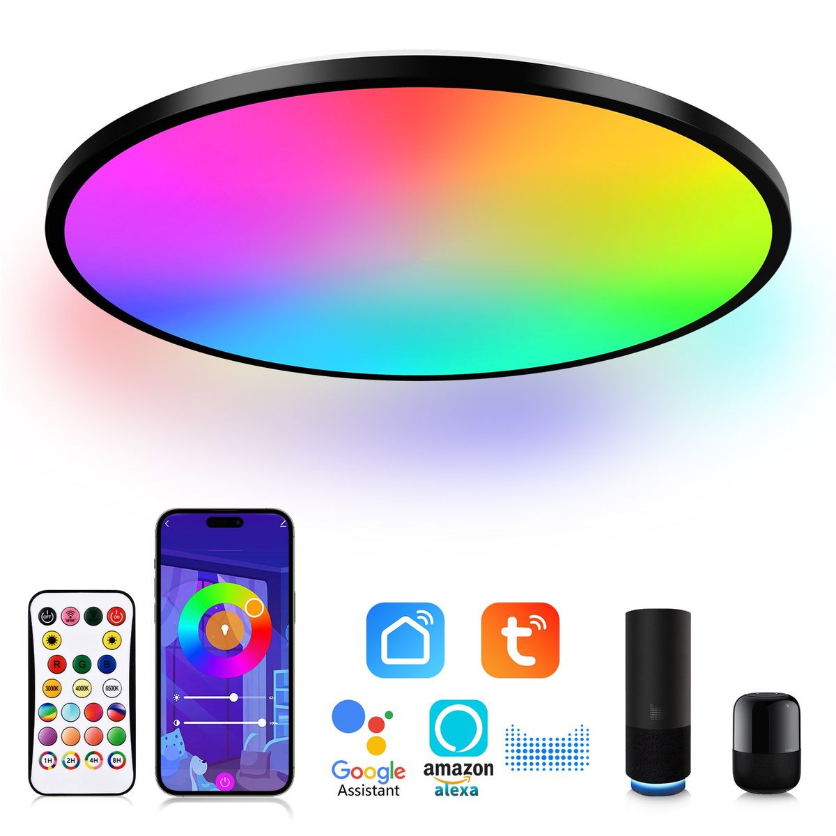 HALMAN - Negro Lámpara de techo moderna Smart APP Bluetooth