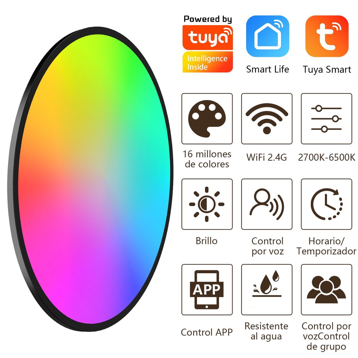 HALMAN - Negro Lámpara de techo moderna Smart APP Bluetooth