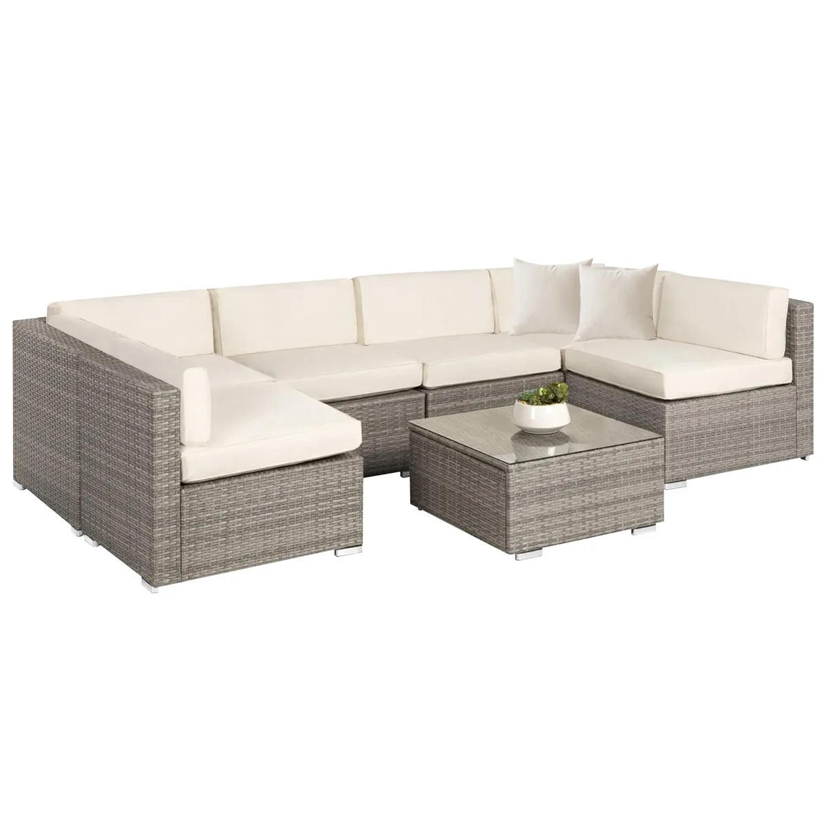 ELEMENT DESIGN - Juego de Living de Terraza Rocco - Sofá Seccional de 7 Piezas PE Ratán Beige